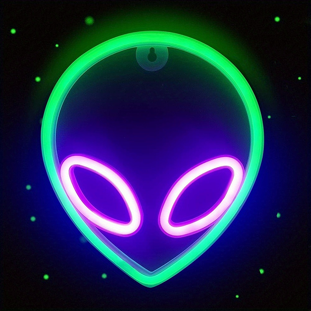 dropship 1pc Alien Shape LED Neon Sign, USB & Battery Powered Novelty Neon Mini Night Light, Novelty Wall Lamp With 1pc Hook For Bedroom Kids Room Party Home Wall Decor