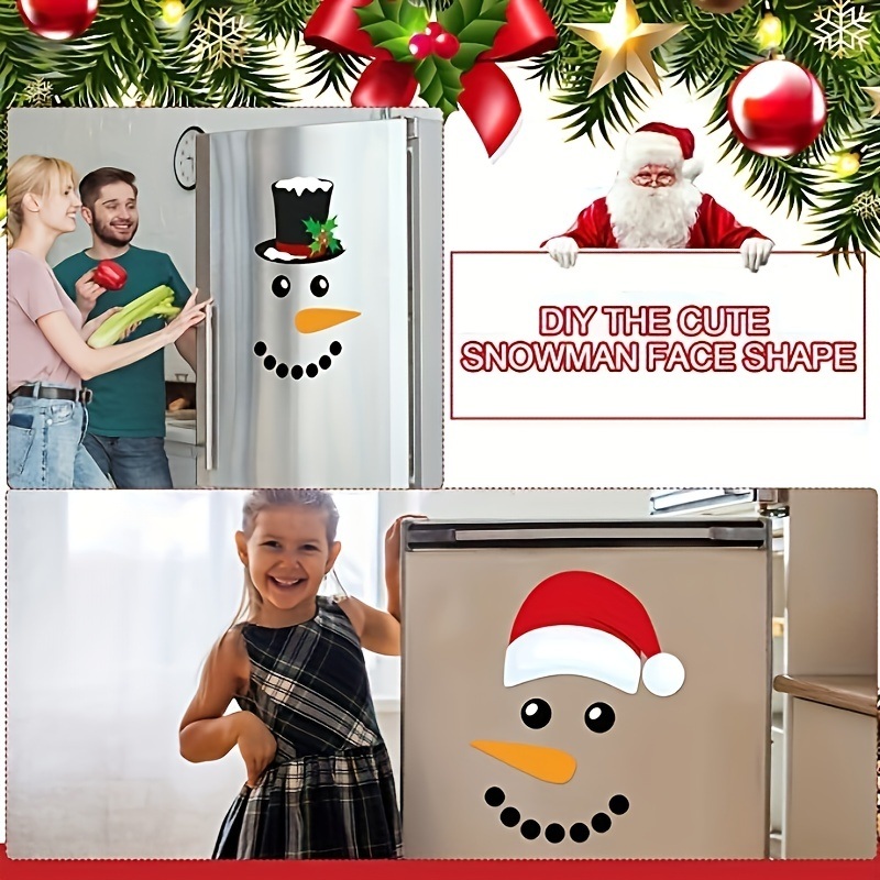 dropship 1 Set, Magnet Sticker, Merry Christmas Decorative Garage Door Decorative Snowman Magnet Sticker, Refrigerator Snowman Face Garage Sticker Set, Reflective Car Sticker, Chrismas Decor, Home Decor