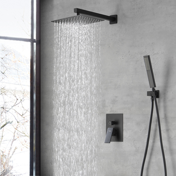 dropship Male NPT Matte Black Shower System, Shower Faucet Set for Bathroom Shower Fixtures with 10 Inch Rain Shower Head and Handheld (Pressure Balance Shower Trim Valve Kit Included)