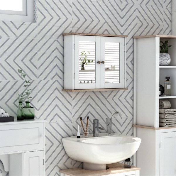 dropship Bathroom Cabinet with Mirror-White