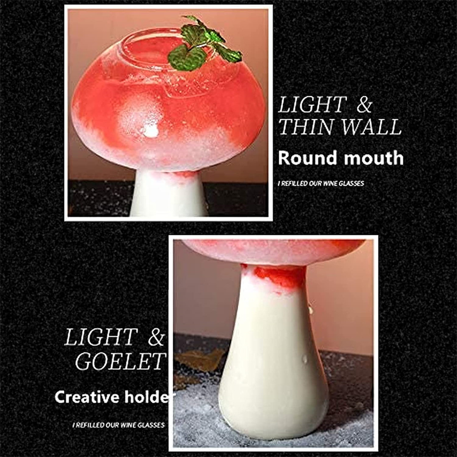 dropship 2pcs, Stylish Mushroom Cocktail Glasses for Wine and Champagne - Perfect for Parties and Special Occasions