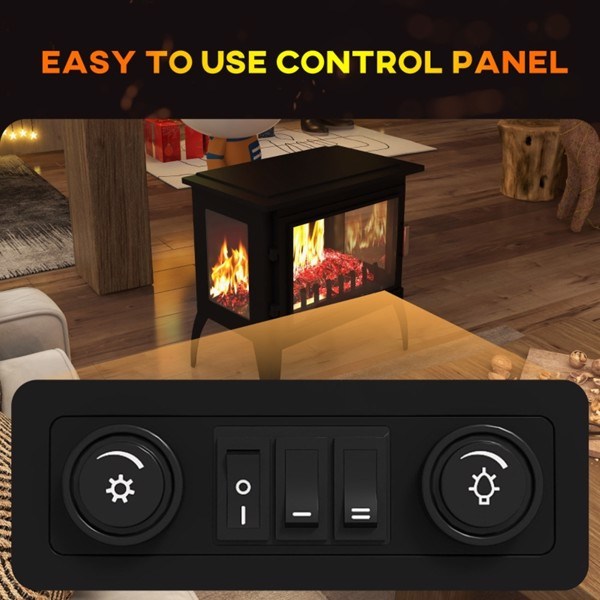 dropship 1000W/1500W 24" Electric Fireplace Stove, Freestanding Fireplace Heater with Realistic Flame, Adjustable Temperature, Black-AS