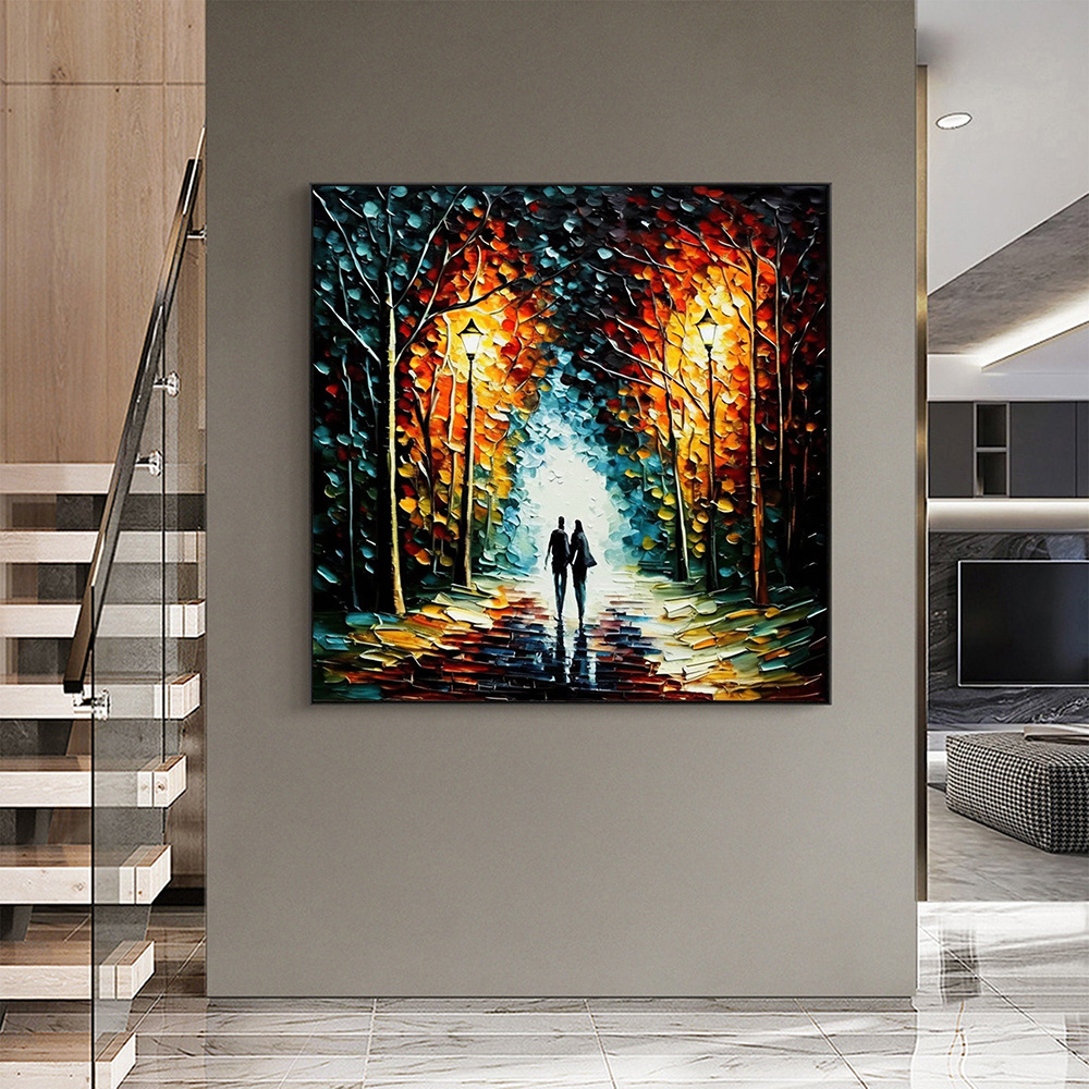 dropship Hand Painted Oil Painting Original Romantic Cityscape Oil Painting On Canvas Large Wall Art Abstract Colorful Forest Painting Custom Tree Painting Bedroom Home Decor