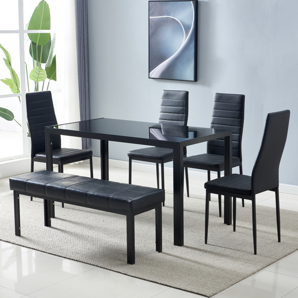 dropship Simple Assembled Tempered Glass & Iron Dinner Table Black(Replacement code: 21491449)