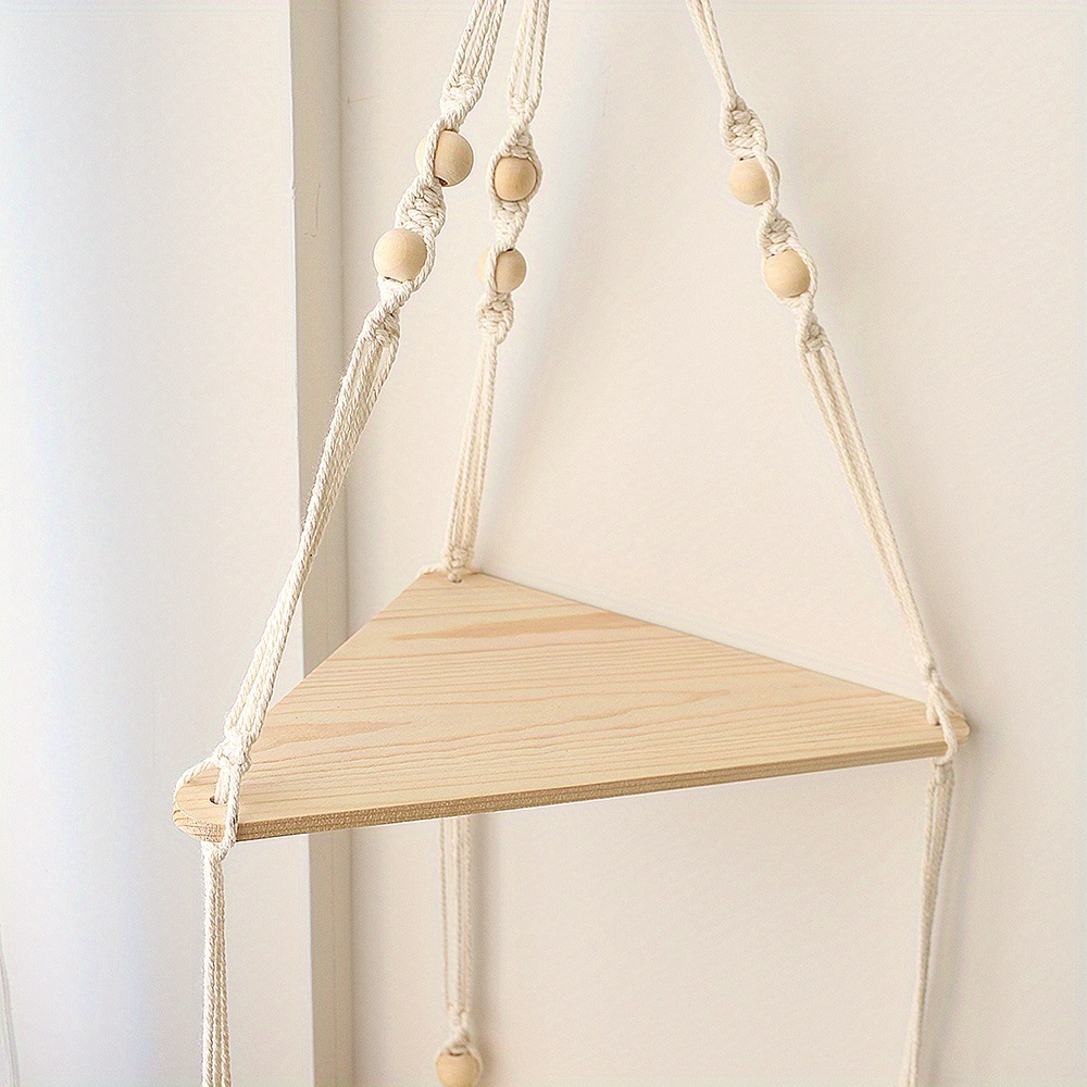 dropship 1pc Handwoven Wooden Triangle Storage Rack for Flower Pots, Pendants, and Room Decor - Stylish and Functional Home Decor