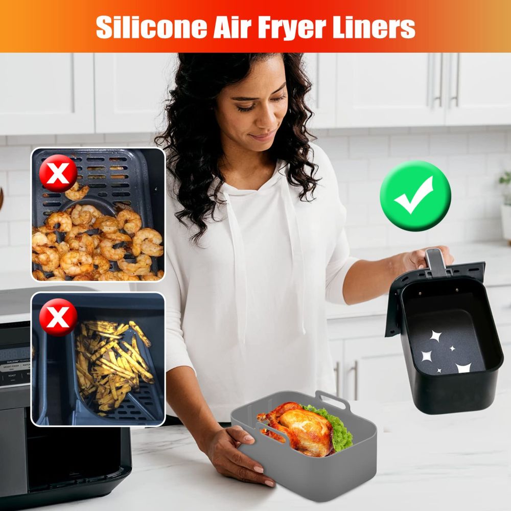 dropship Air Fryer Silicone Pot With Handle Reusable Liner Heat Resistant Basket Rectangle Baking Accessories For Fryer Oven Microwave