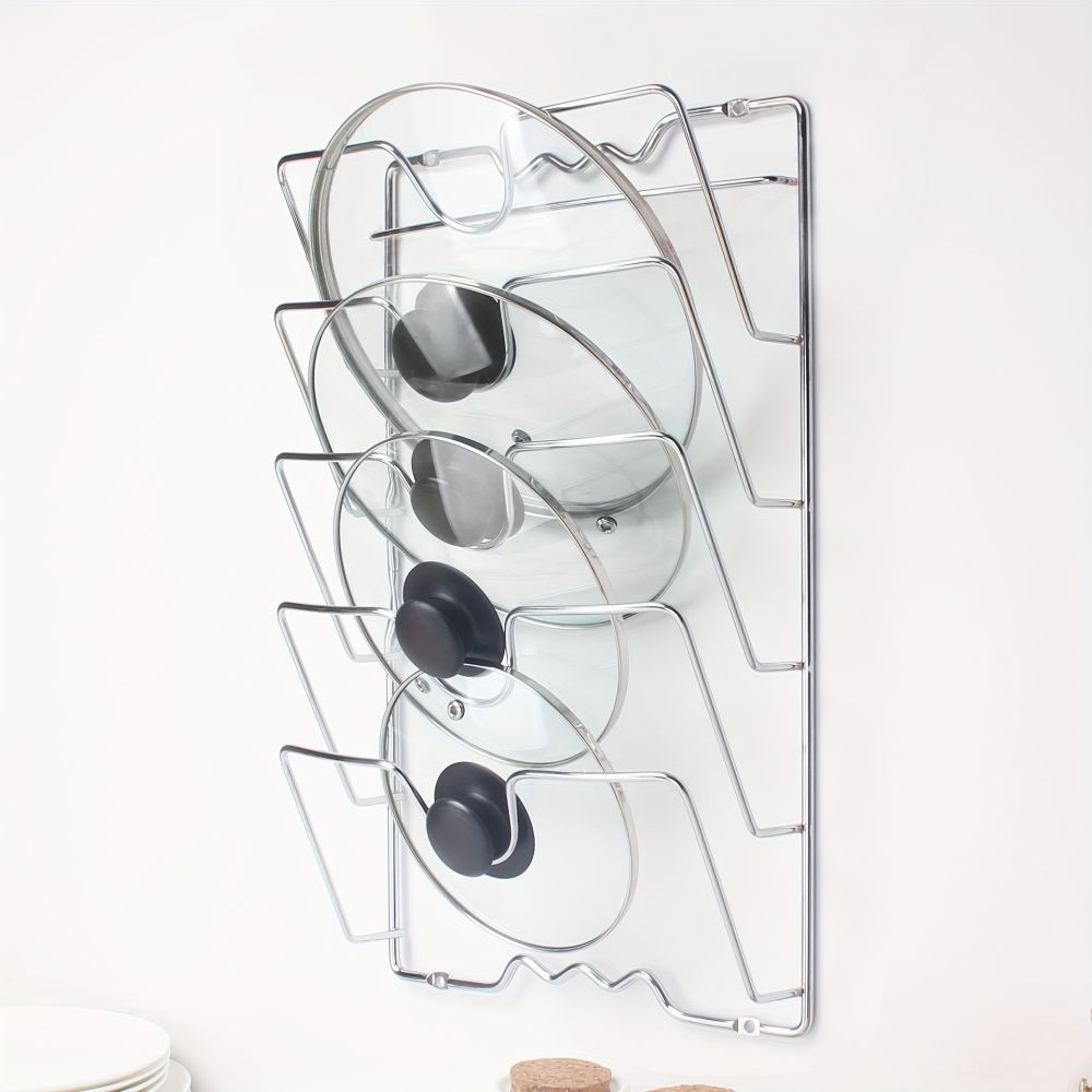 dropship 1pc Hanging Pot Lid Holders, Multifunctional Pot And Lid Rack Wall-mounted Storage Rack, Cutting Board Storage Rack, Kitchen Accessories
