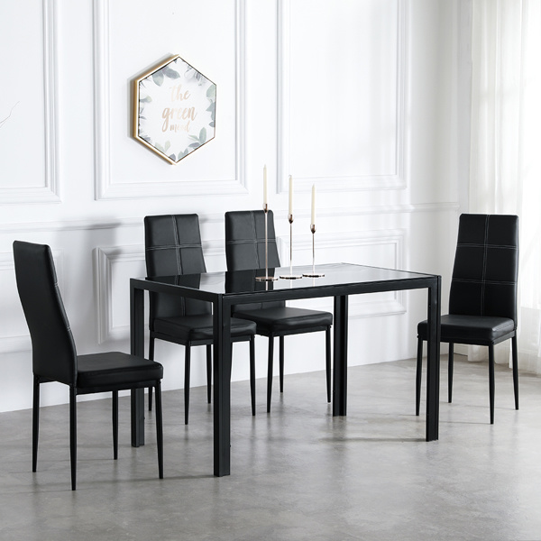 dropship 4pcs Elegant Dining Chairs with 6 Grids Decoration Backrest White Cushion Black