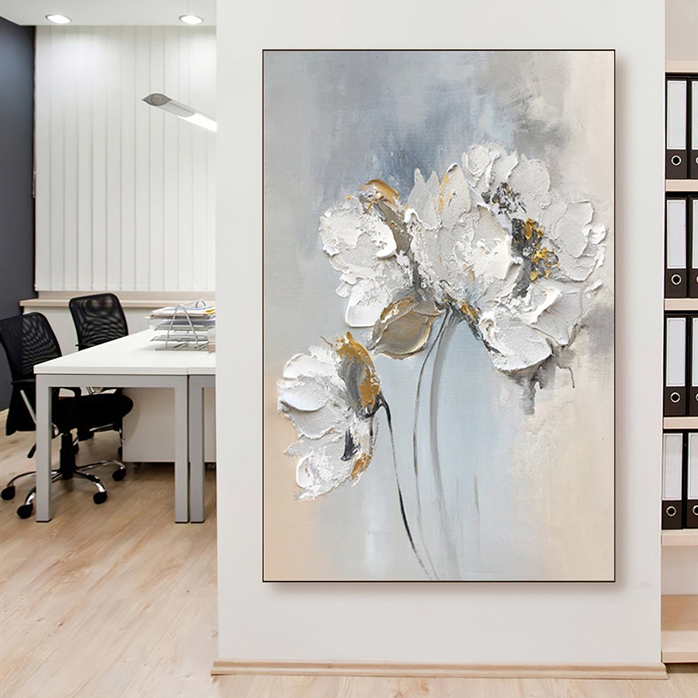 dropship Handmade Oil Painting Fancy Wall Art Personalized Gifts Abstract White Floral Painting On canvas Large Flower Oil Painting Minimalist Modern Living Room Painting