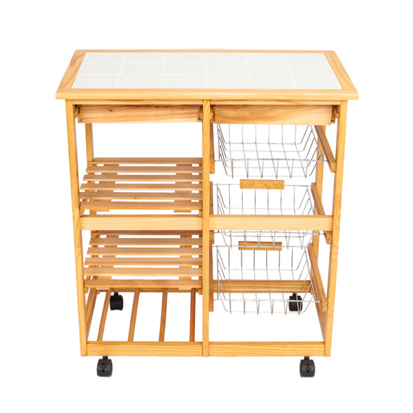 dropship Kitchen & Dining Room Cart 2-Drawer Removable Storage Rack with Rolling Wheels Wood Color