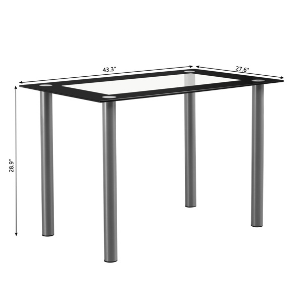 dropship 5 Pieces Dining Table Set for 4, Kitchen Room Tempered Glass Dining Table, 4 Chairs, Black, Table legs are silvery