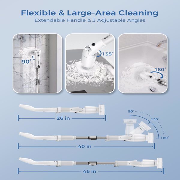 dropship VEWIOR Electric Spin Scrubber, Cordless Cleaning Brush with Display and 3 Adjustable Angle 2 Speeds 5 Replaceable Brush Heads, Power Shower Scrubber with Extension Handle for Floor Bathroom Tile Grout