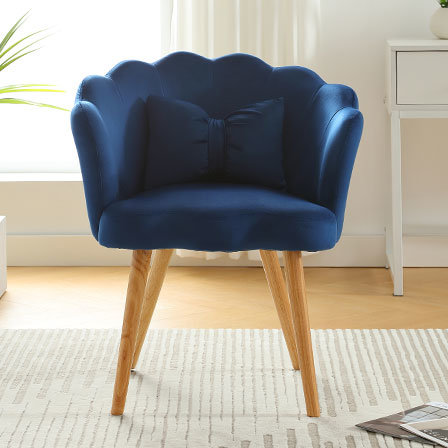 dropship Vanbow.Velvet Wooden foot casual lotus chair with waist pillow(BLUE)