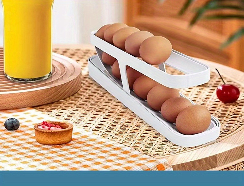 dropship 1pc Rolling Refrigerator Egg Dispenser, Space-Saving Holder For Fridge Storage Anti-fall Egg Tray, Egg Rack Tray For Refrigerator, Kitchen Supplies