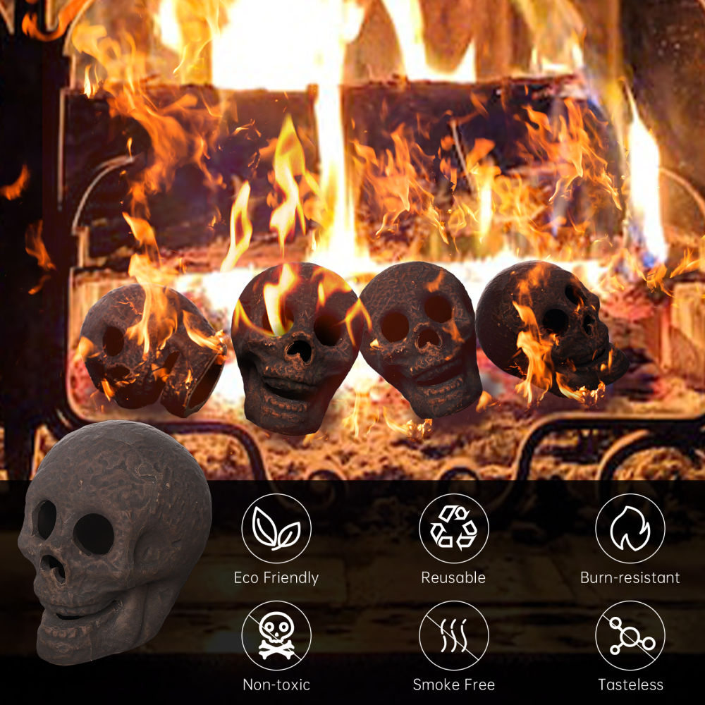 dropship 1/4/8/12pcs, Halloween Fire Pit Skull Ceramic Props, Reusable Fireproof Skull Fire Pit, Halloween Decor For Party, BBQ, Fire Pit ,Fireplace, Gas, Halloween Horror