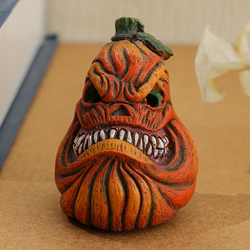 dropship 1pc Grinning Pumpkin Head Resin Statue - Perfect Halloween Decoration for Garden, Home, and Study