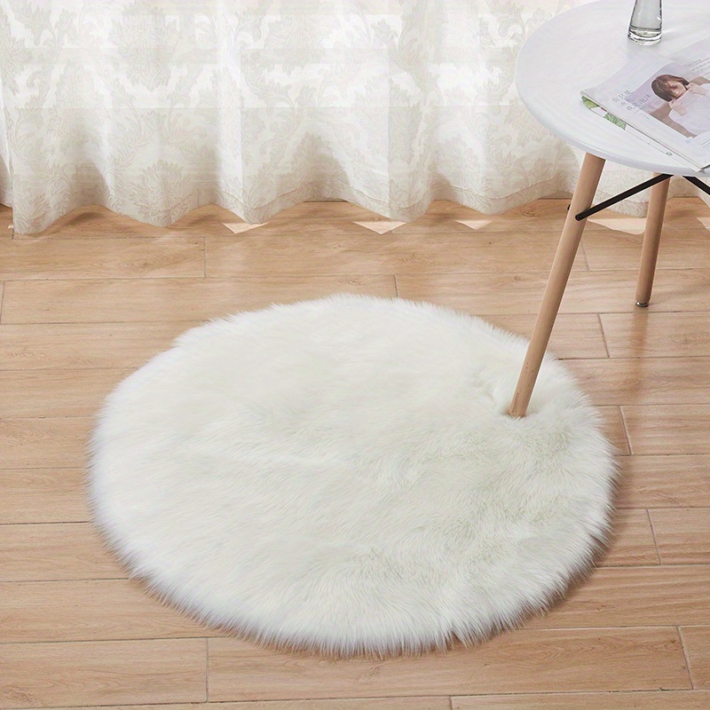 dropship 1pc Fluffy Imitation Wool Round Area Rug, Suede Fleece Bottom Long Imitation Wool Rug, Acrylic 80% Polyester 20%, 2.36inch Long Wool, Living Room Bedroom Rug, Entryway Rug, Plush Rug, Simple Carpet