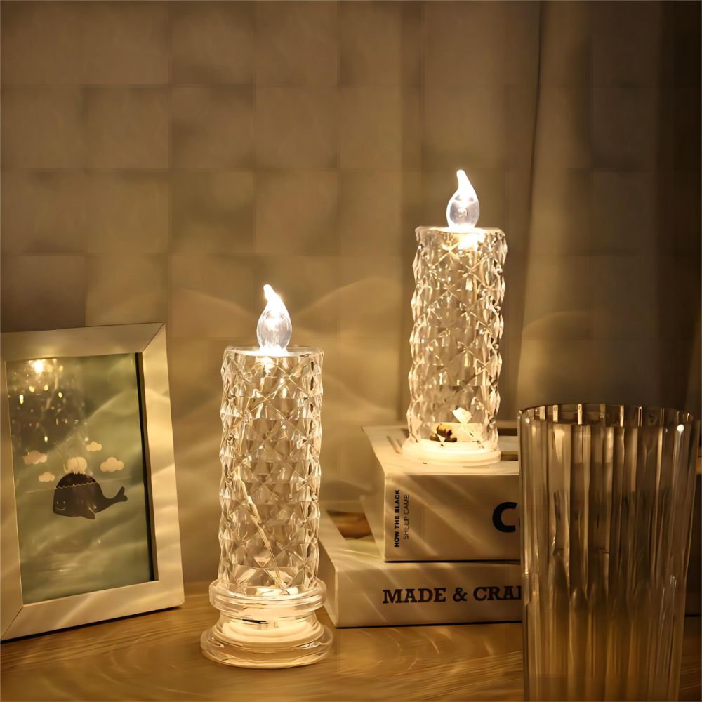 dropship 1pc Battery-Powered LED Candle Lamp with Rose Pattern Refraction Halo Projection for Birthday, Wedding, and Party Decor - Glowing Candle Lights in More Colors