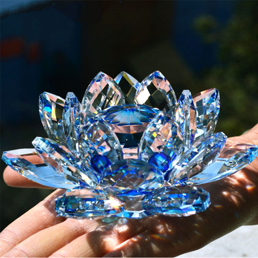dropship 80 mm Feng shui Quartz Crystal Lotus Flower Crafts Glass Paperweight Ornaments Figurines Home Wedding Party Decor Gifts Souvenir