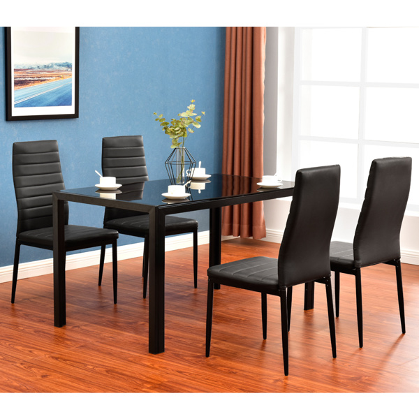 dropship Simple Assembled Tempered Glass & Iron Dinner Table Black