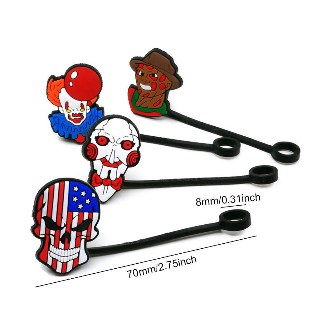dropship 6pcs Reusable Silicone Straw Tip Caps - Scary Clown Design - Perfect for Halloween Decorations and Drinking