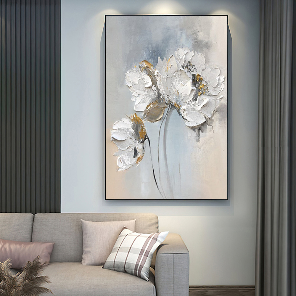dropship Handmade Oil Painting Fancy Wall Art Personalized Gifts Abstract White Floral Painting On canvas Large Flower Oil Painting Minimalist Modern Living Room Painting