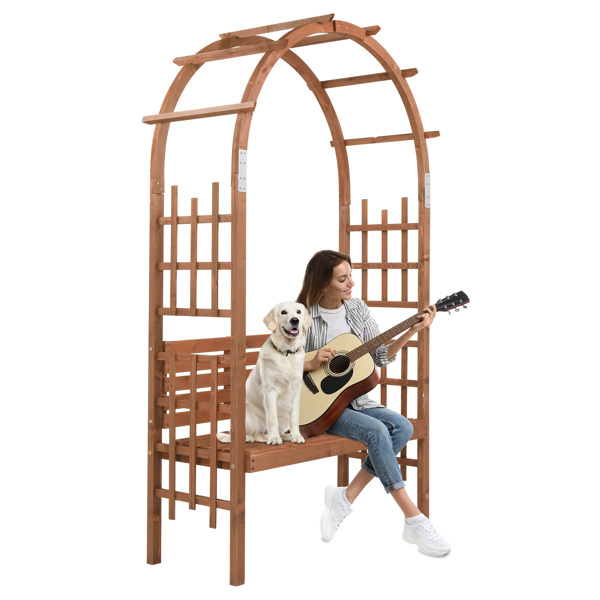 dropship 6.8FT Wooden Arch with Bench for 2 People, Garden Arbor Trellis for Climbing Plant, Outdoor Garden Lawn Backyard Patio Decor, Dark Brown