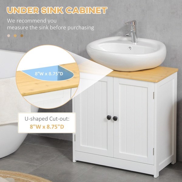 dropship Pedestal Sink Storage Cabinet, Under Sink Cabinet with Double Doors, Crystal White, Dark Walnut-AS