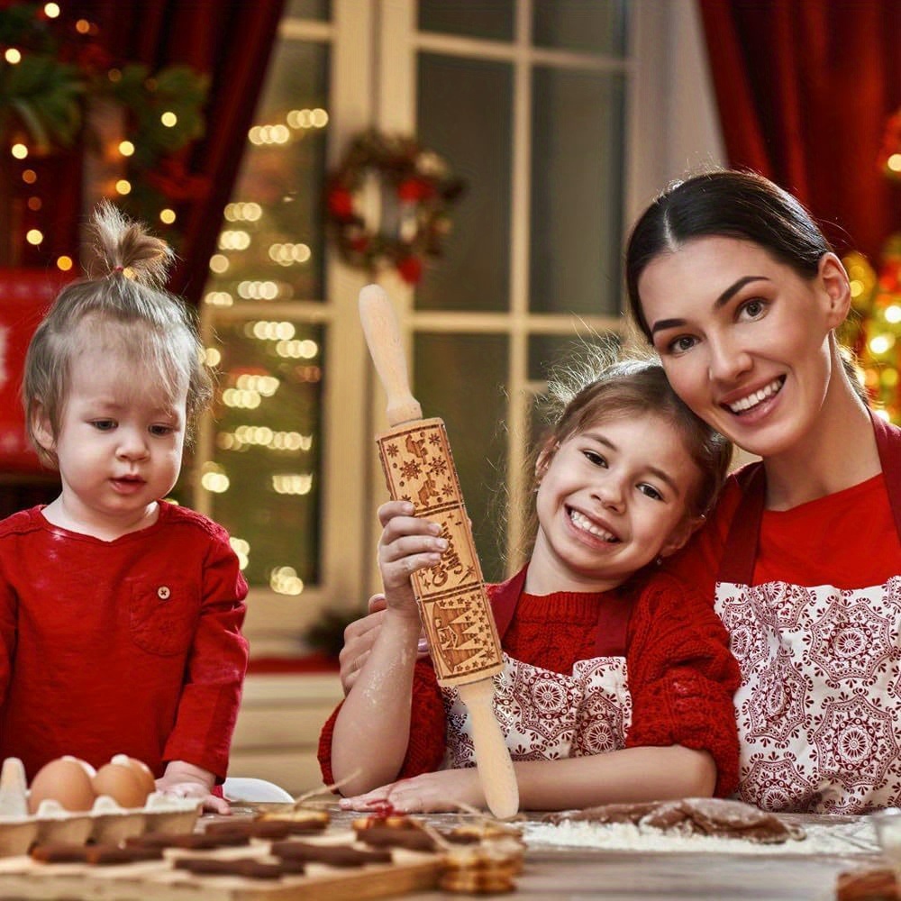 dropship 1pc Embossing Rolling Pin Christmas Pattern Xmas Wooden 3D Engraved Nativity With Jesus 9 Different Pattern Design For Baking Cookies