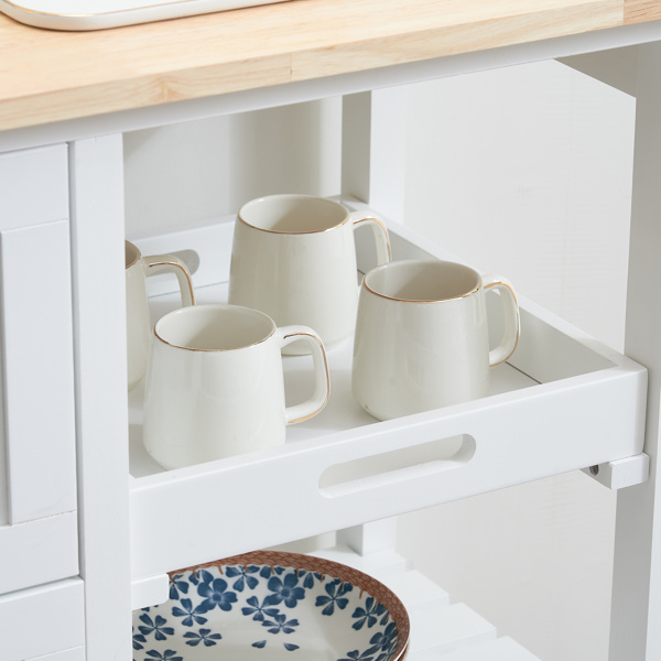 dropship 76*37*84cm Three Drawers Three Layers Black Handle Rubber Wood Log Color Table White Spray Paint Dining Car