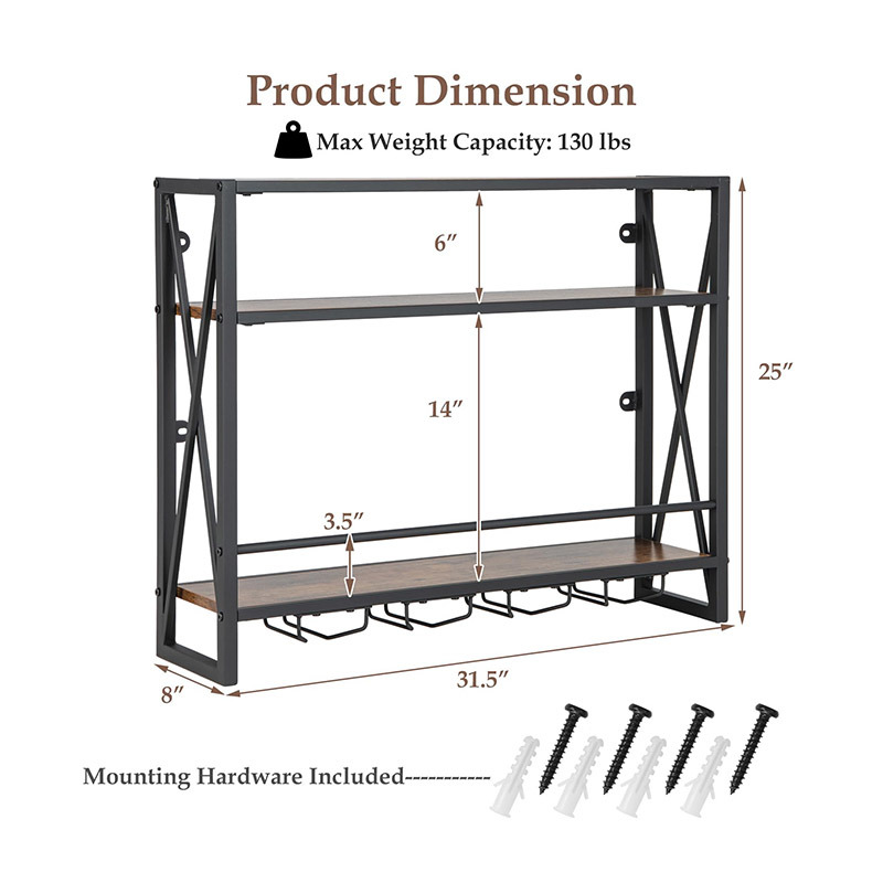 dropship Industrial Wall-Mounted Wine Rack with Holder