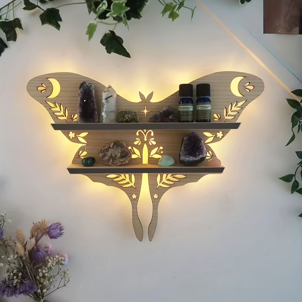 dropship 1pc Crystal Display Shelf - Wall Mounted Decorative Shelf for Moon Moth Butterfly Lamp - Perfect for Halloween, Thanksgiving, Christmas, and New Year Gifts