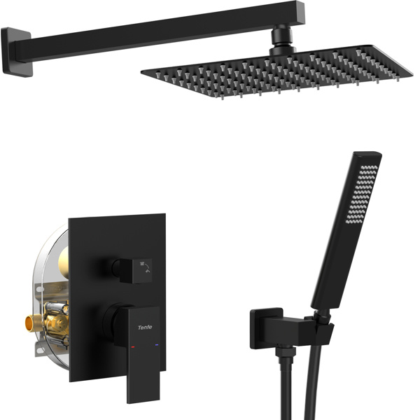 dropship Male NPT Matte Black Shower System, Shower Faucet Set for Bathroom Shower Fixtures with 10 Inch Rain Shower Head and Handheld (Pressure Balance Shower Trim Valve Kit Included)