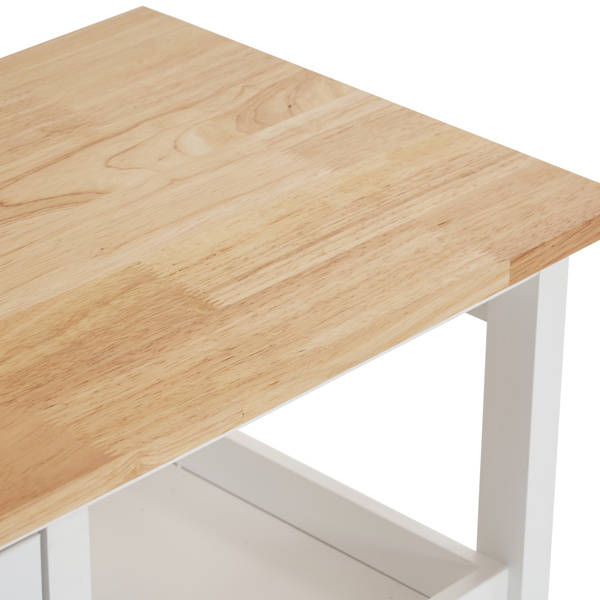 dropship 76*37*84cm Three Drawers Three Layers Black Handle Rubber Wood Log Color Table White Spray Paint Dining Car