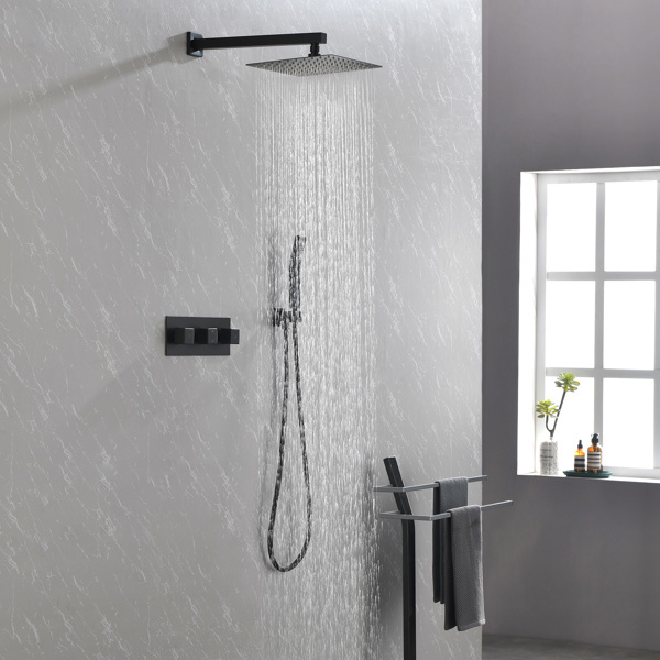 dropship Brass Matte Black Shower Faucet Set Shower System 10 Inch Rainfall Shower Head with Handheld Sprayer Bathroom Luxury Rain Mixer Combo