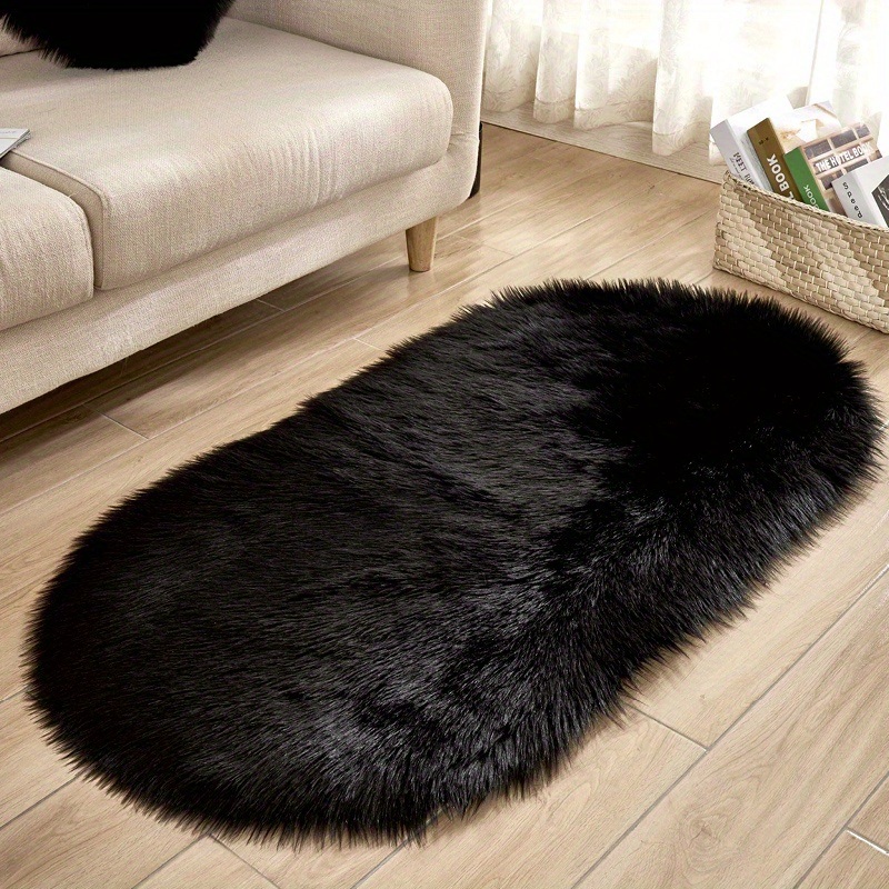 dropship 1pc, Oval Plush Rug, Bedside Foot Cushion, Sofa Foot Cushion, Carpet Floor Mat, 23.62*47.24inch, Floor Decor
