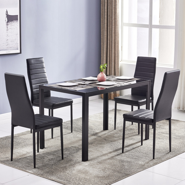 dropship Simple Assembled Tempered Glass & Iron Dinner Table Black