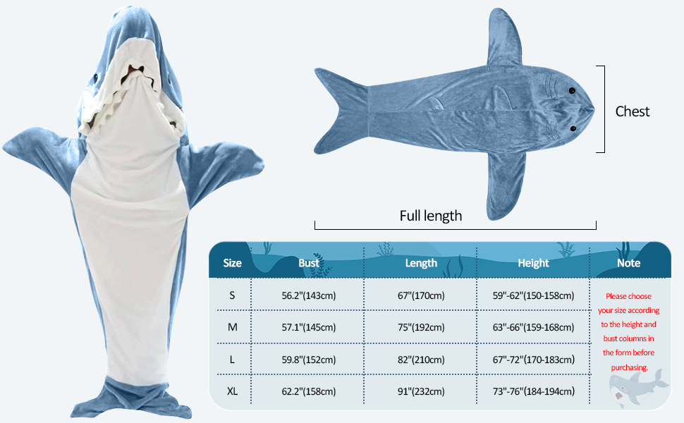 dropship Ambitelligence Shark Blanket Hoodie Onesie for Adults and Kids, Cozy Flannel Shark Costume Shark Sleeping Bag