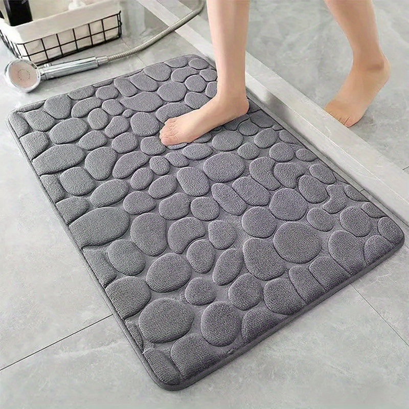 dropship 1pc Non-Slip Memory Foam Bath Rug with Cobblestone Embossment - Rapid Water Absorbent and Washable - Soft and Comfortable Carpet for Shower Room and Bathroom - Perfect Bathroom Accessory