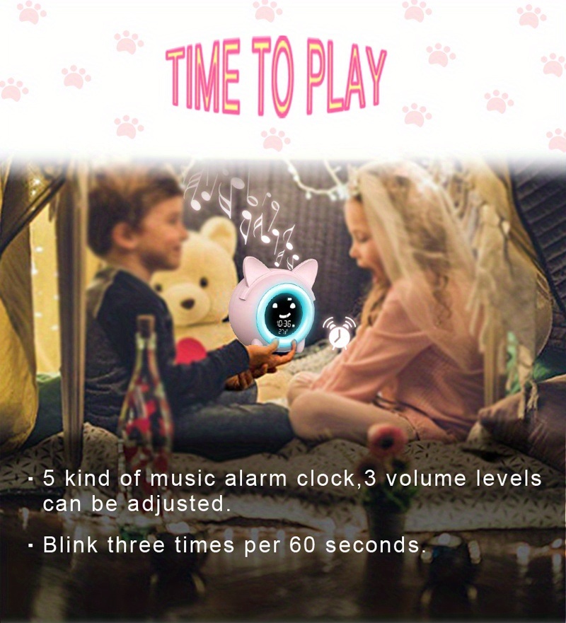 dropship 1pc Sleep Training Clock with Night Light, Sound Machine, Nap Timer, Snooze, Indoor Temperature, and Digital Wake Up Clock for Toddlers - Perfect for Boys and Girls Bedroom - Pink/Blue