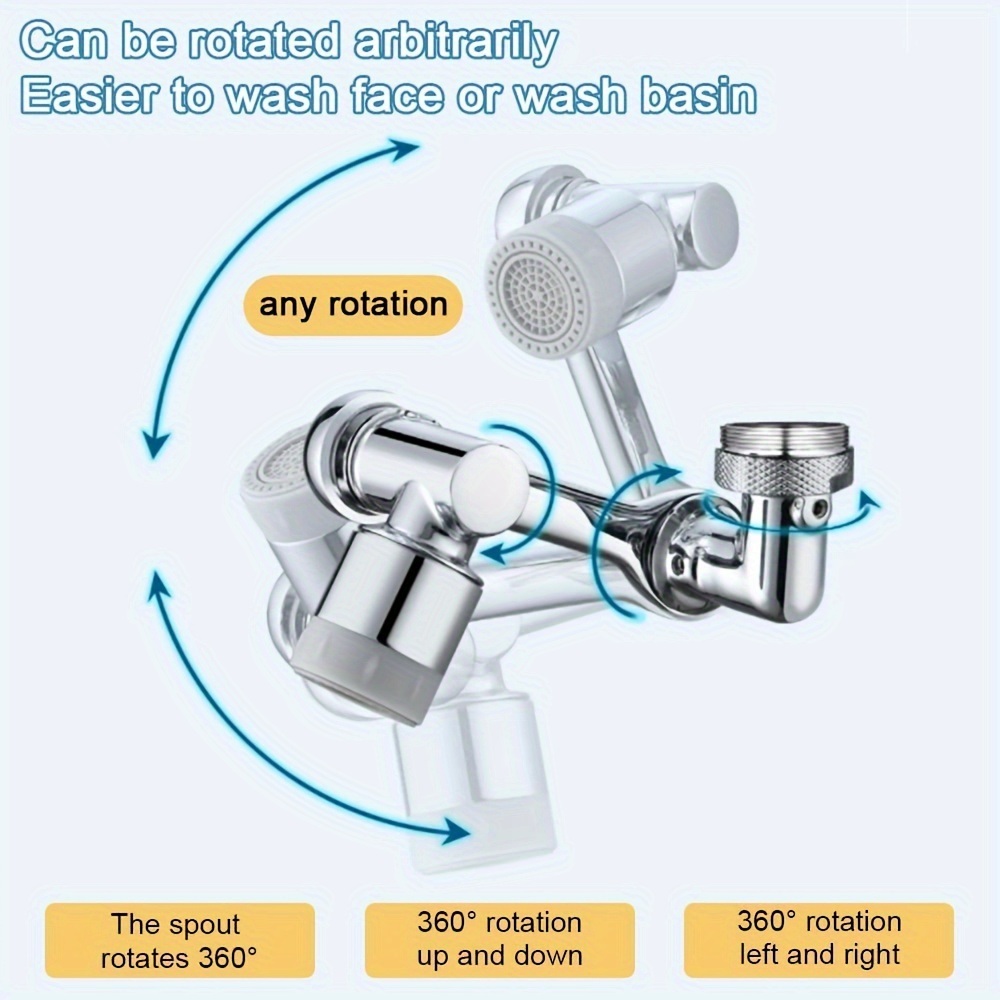 dropship 1pc, 1080 ° Swivel Faucet Extender, ABS Universal Sink-Water Aerator, Kitchen Bathroom 1080 ° Angle Rotatable Spray Attachment, Multifunctional Robotic Arm, Washing Eye/Hair/Face