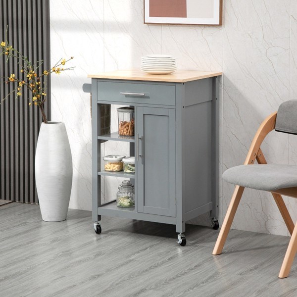 dropship Compact Kitchen Island Cart on Wheels, Rolling Utility Trolley Cart Grey-AS