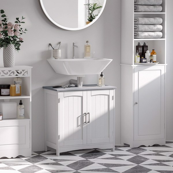 dropship Pedestal Sink Storage Cabinet, Under Sink Cabinet with Double Doors, White-AS
