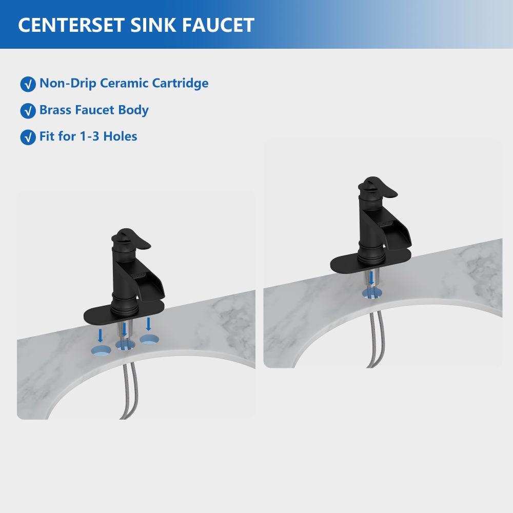 dropship Black Waterfall Bathroom Faucet Single Handle Deck Plate,Bathroom Faucet Single Hole with Pop Up Drainer