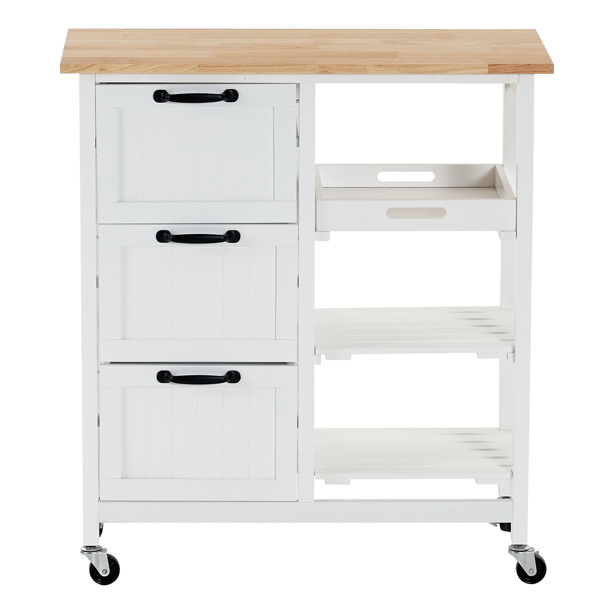dropship 76*37*84cm Three Drawers Three Layers Black Handle Rubber Wood Log Color Table White Spray Paint Dining Car