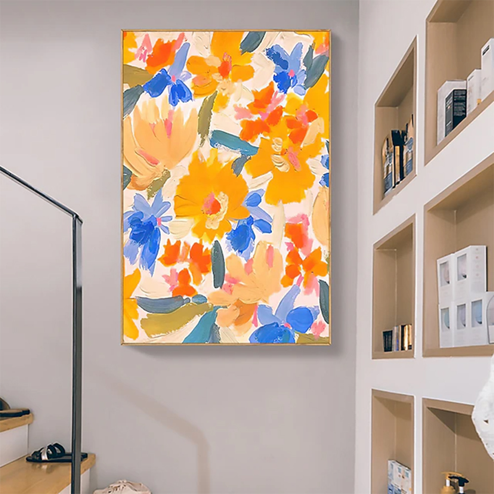 dropship Handmade Oil Painting Canvas Wall Art Decor Original Orange Flower Painting Abstract Floral Painting Living Room Hallway Bedroom Luxurious Decorative Painting