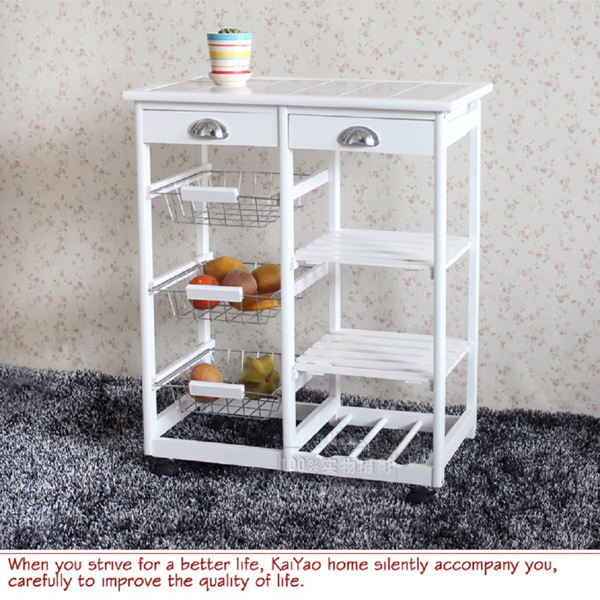dropship Kitchen & Dining Room Cart 2-Drawer 3-Basket 3-Shelf Storage Rack with Rolling Wheels White(Replacement code: 85659263)