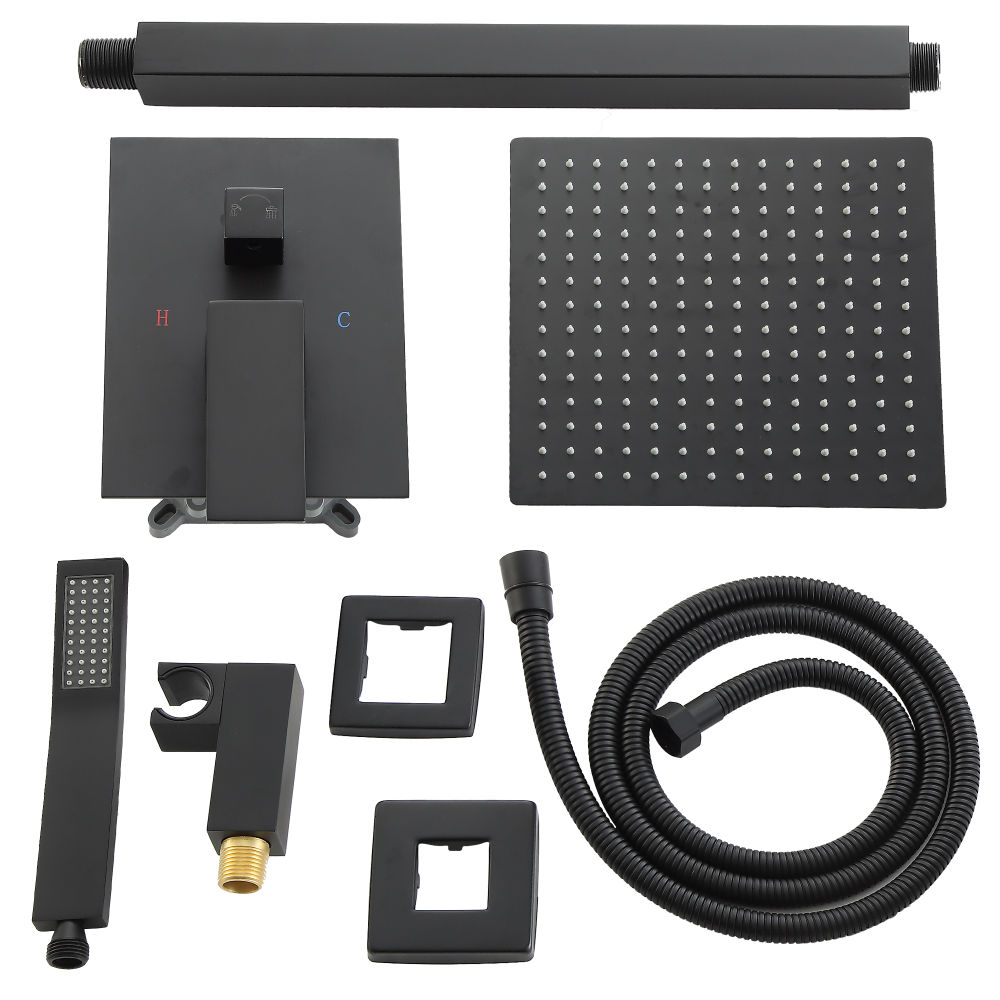 dropship 16" Rainfall Shower Head and Handhled Shower Head,Ceiling Mounted Matte Black Shower System