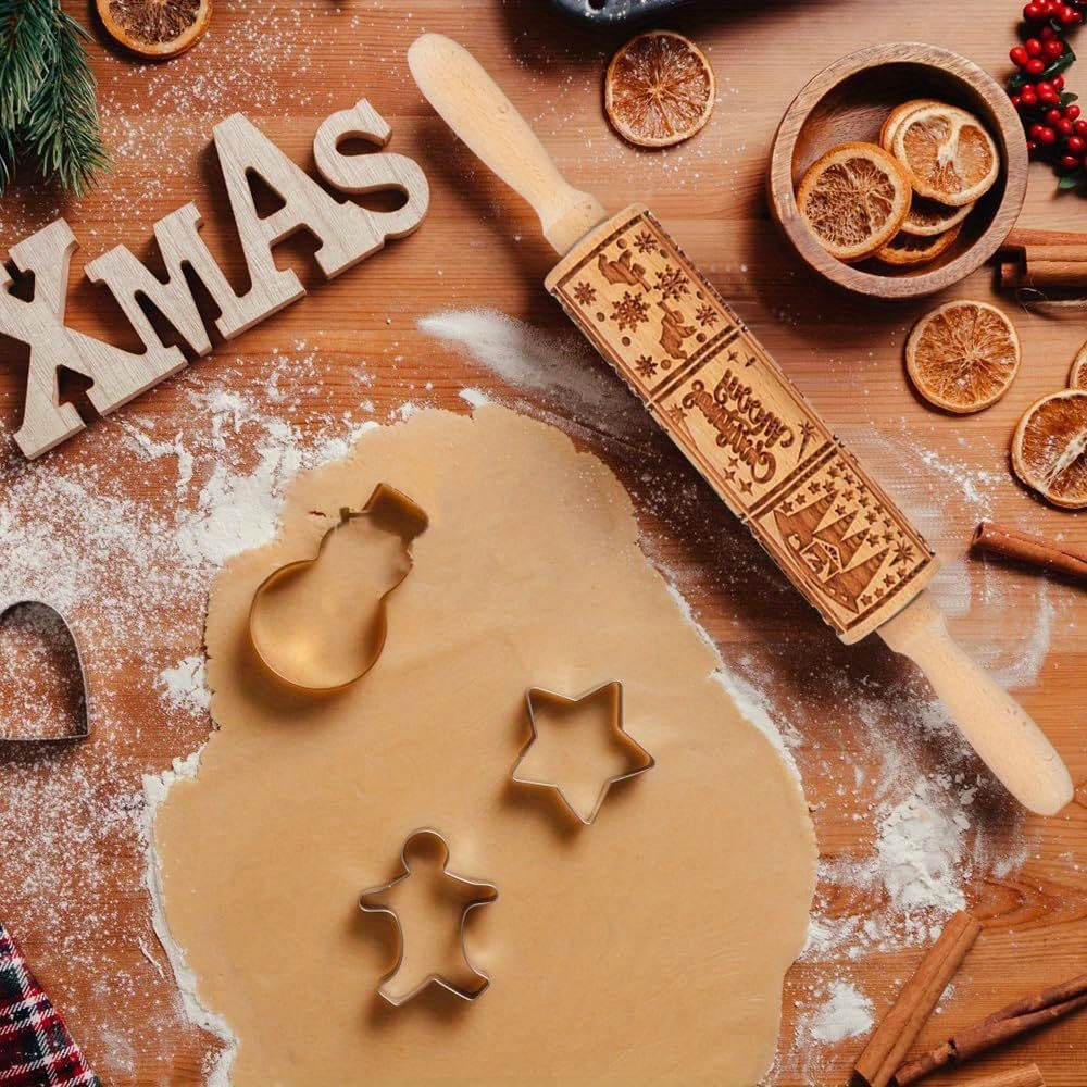 dropship 1pc Embossing Rolling Pin Christmas Pattern Xmas Wooden 3D Engraved Nativity With Jesus 9 Different Pattern Design For Baking Cookies