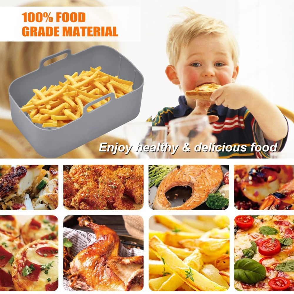 dropship Air Fryer Silicone Pot With Handle Reusable Liner Heat Resistant Basket Rectangle Baking Accessories For Fryer Oven Microwave